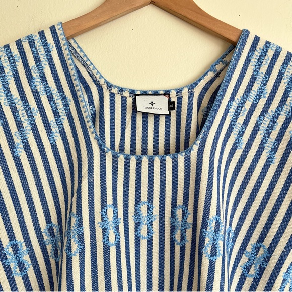 TUCKERNUCK sz XS NWOT Blue Stripe Mini Sullivan Embroidered Canvas Caftan - Picture 11 of 12
